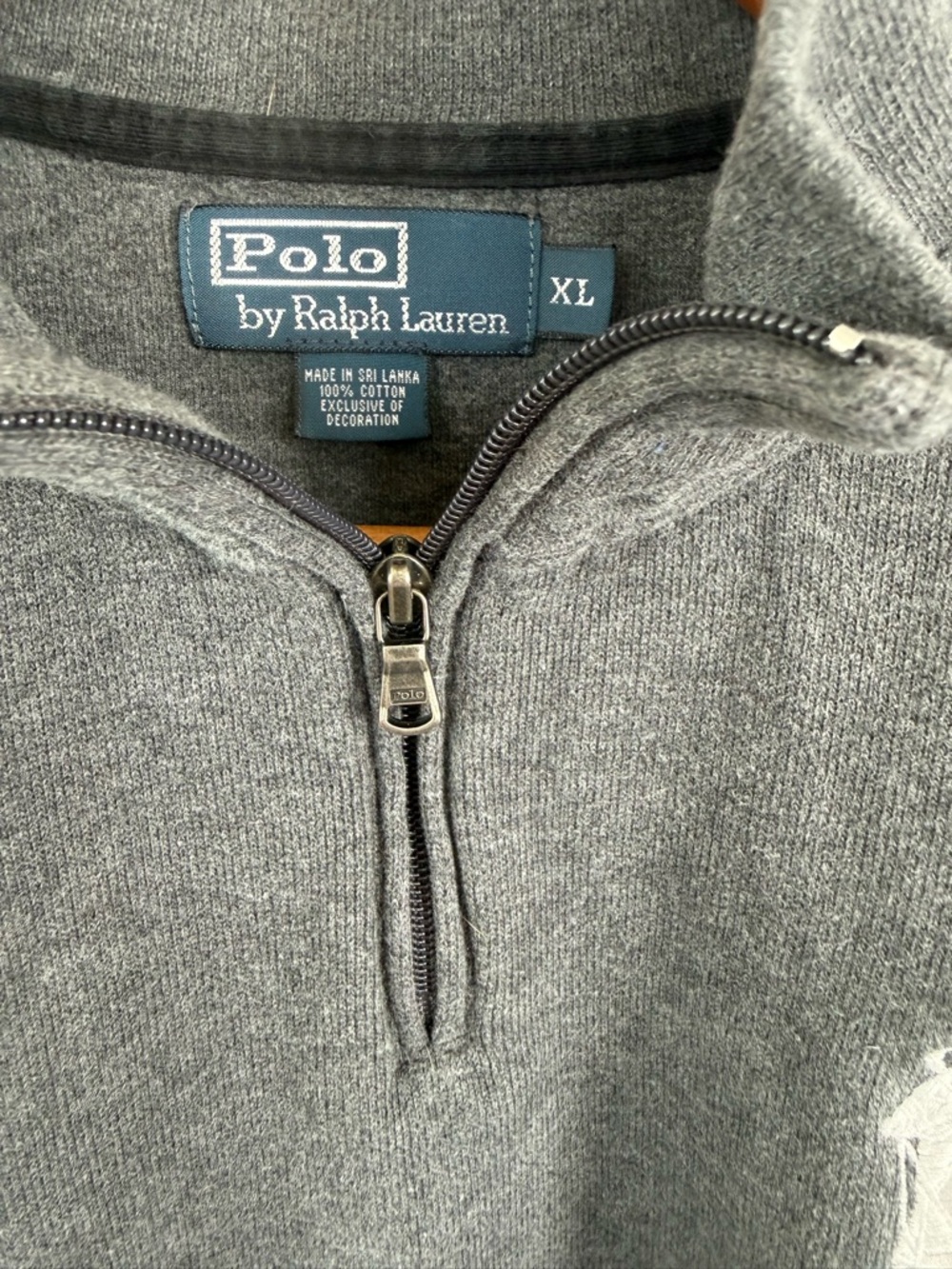 Vintage! Ralph Lauren Gray Quarter‑Zip Sweatshirt with Colorful Ski Patch - Picture 5 of 6